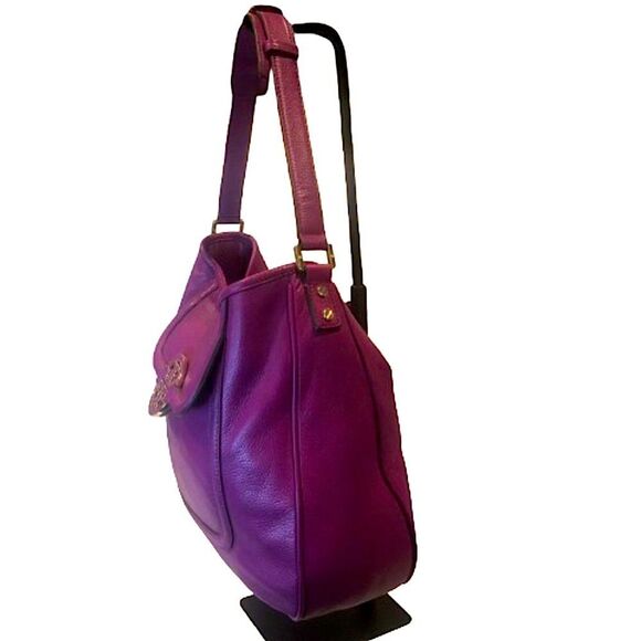TORY BURCH Amanda Hobo Purple Tumbled Leather Front Pocket Oversized Bag - Picture 17 of 17